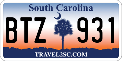 SC license plate BTZ931