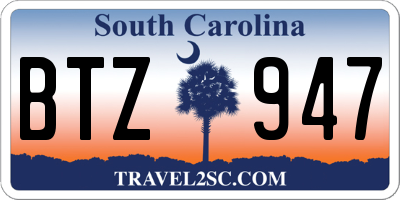 SC license plate BTZ947