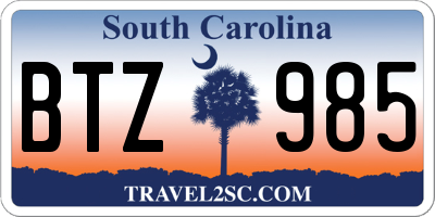SC license plate BTZ985