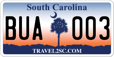 SC license plate BUA003