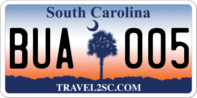 SC license plate BUA005