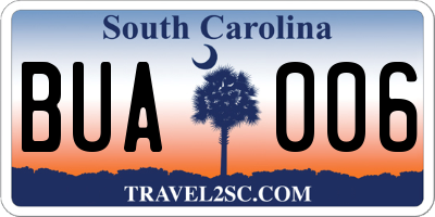 SC license plate BUA006