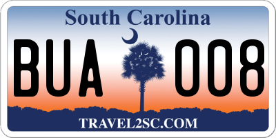 SC license plate BUA008
