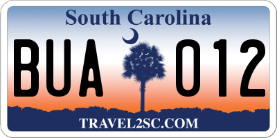 SC license plate BUA012