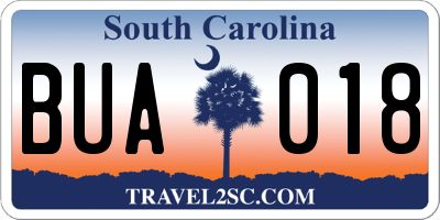 SC license plate BUA018