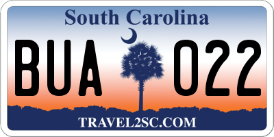 SC license plate BUA022
