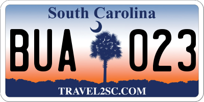 SC license plate BUA023