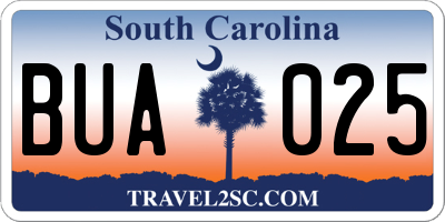 SC license plate BUA025