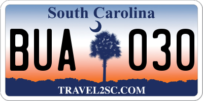 SC license plate BUA030