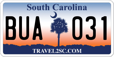 SC license plate BUA031
