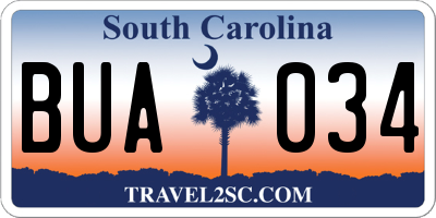 SC license plate BUA034