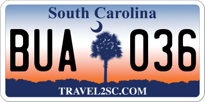 SC license plate BUA036