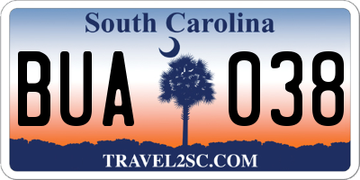 SC license plate BUA038