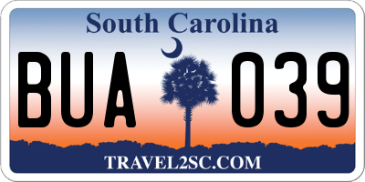SC license plate BUA039