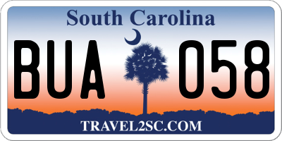 SC license plate BUA058
