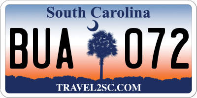 SC license plate BUA072