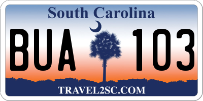 SC license plate BUA103