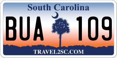 SC license plate BUA109