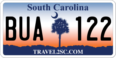 SC license plate BUA122