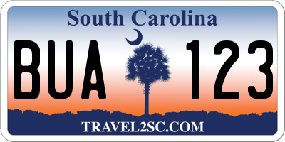 SC license plate BUA123
