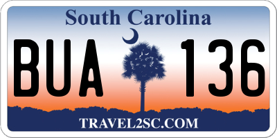 SC license plate BUA136
