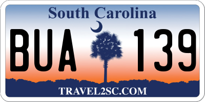 SC license plate BUA139