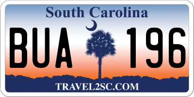 SC license plate BUA196