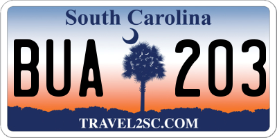 SC license plate BUA203