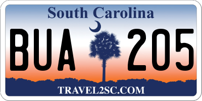 SC license plate BUA205