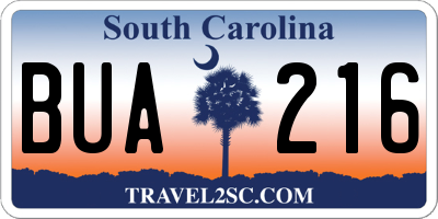SC license plate BUA216