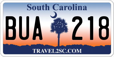 SC license plate BUA218