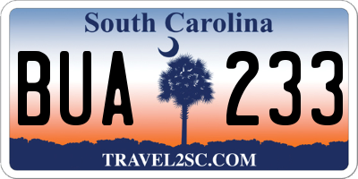 SC license plate BUA233