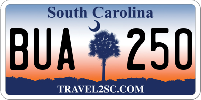 SC license plate BUA250