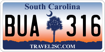 SC license plate BUA316