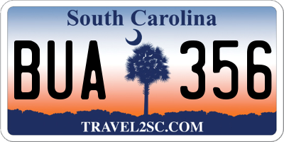 SC license plate BUA356