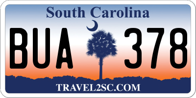 SC license plate BUA378