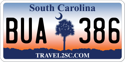 SC license plate BUA386