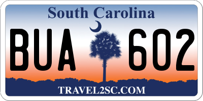 SC license plate BUA602