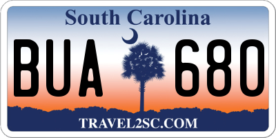 SC license plate BUA680