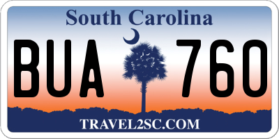 SC license plate BUA760