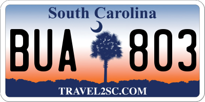 SC license plate BUA803