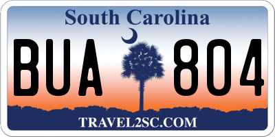 SC license plate BUA804