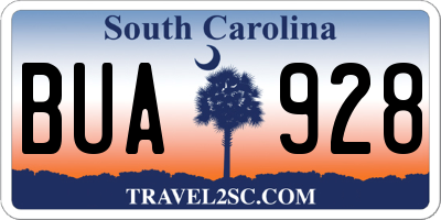 SC license plate BUA928
