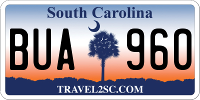 SC license plate BUA960