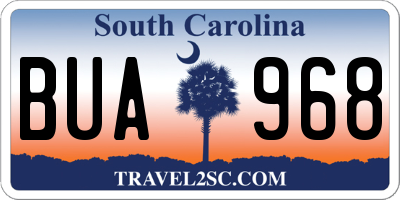 SC license plate BUA968