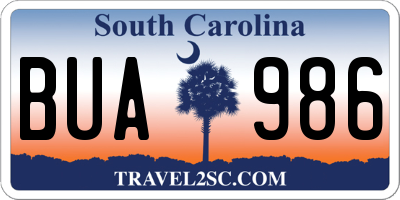 SC license plate BUA986