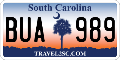SC license plate BUA989