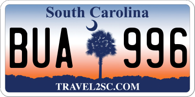 SC license plate BUA996