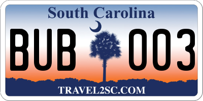SC license plate BUB003