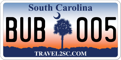 SC license plate BUB005